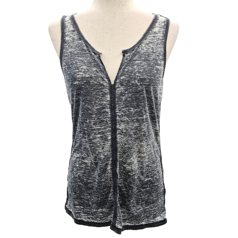 Caslon Womens Gray Burnout Space Dye Split V-Neck Tank Top Size S Center Seam